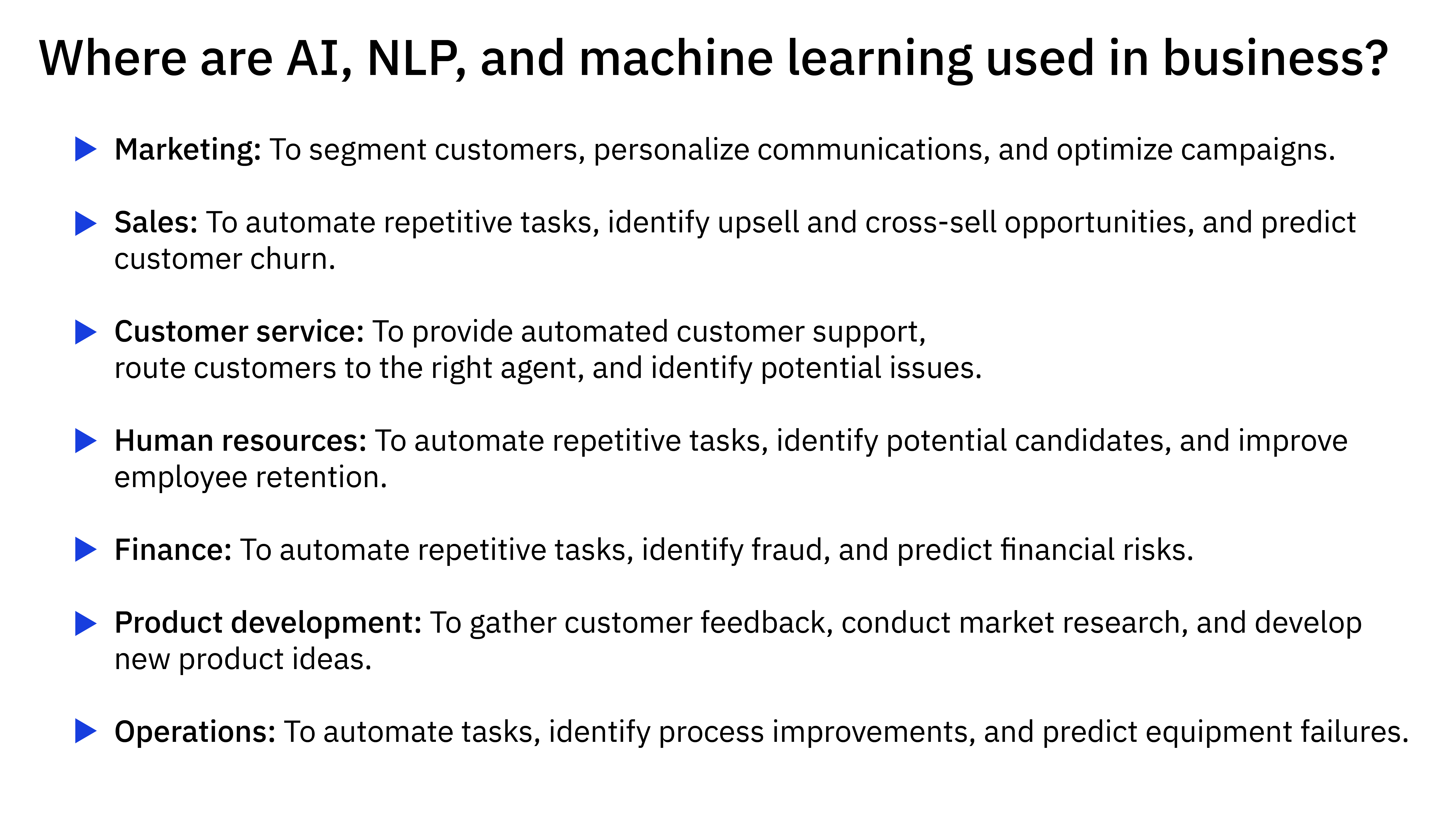 Where are AI, NLP, and machine learning used in business?